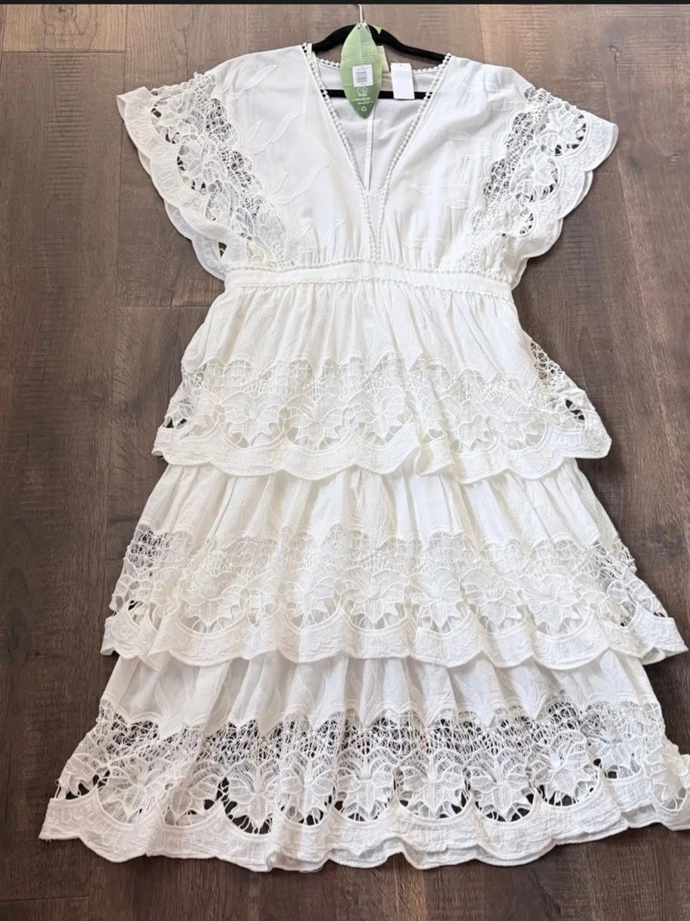 FARM Rio Cream Tiered Lace Midi Dress - Picture 5 of 6